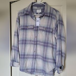 NWT American Eagle Plaid Button Down blue white XS